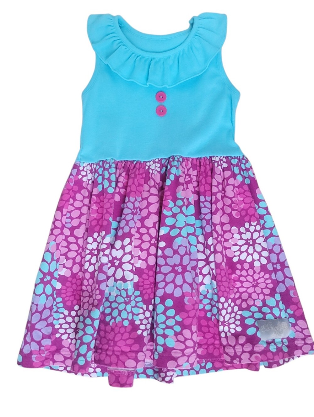 Eleanor Rose Girls Cotton Spandex Blue Purple Floral Ruffle Twirl Dress Size 5-6